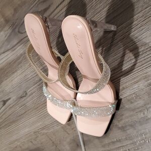 Elizabet Tang Double Strap Rhinestone Sandal Heels Size 8.5